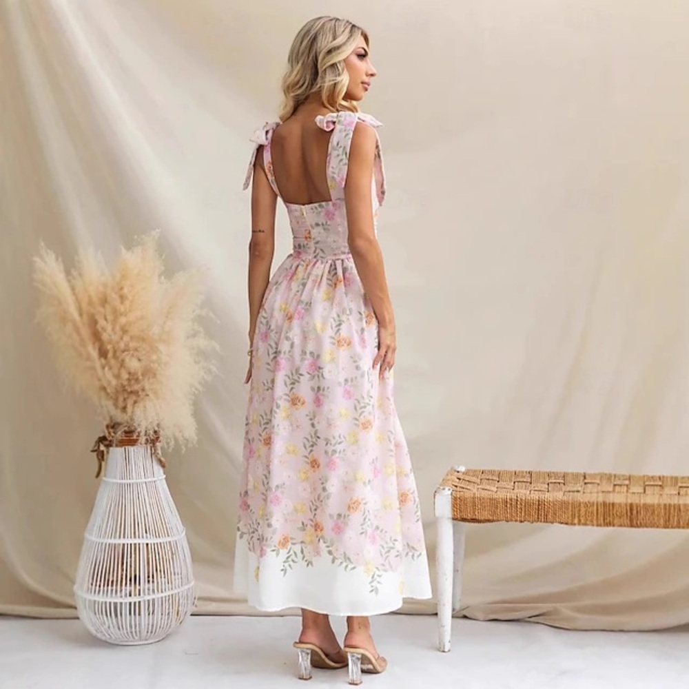 Dua Tied Shoulder Maxi Dress Floral Peach - Picture 3 of 8